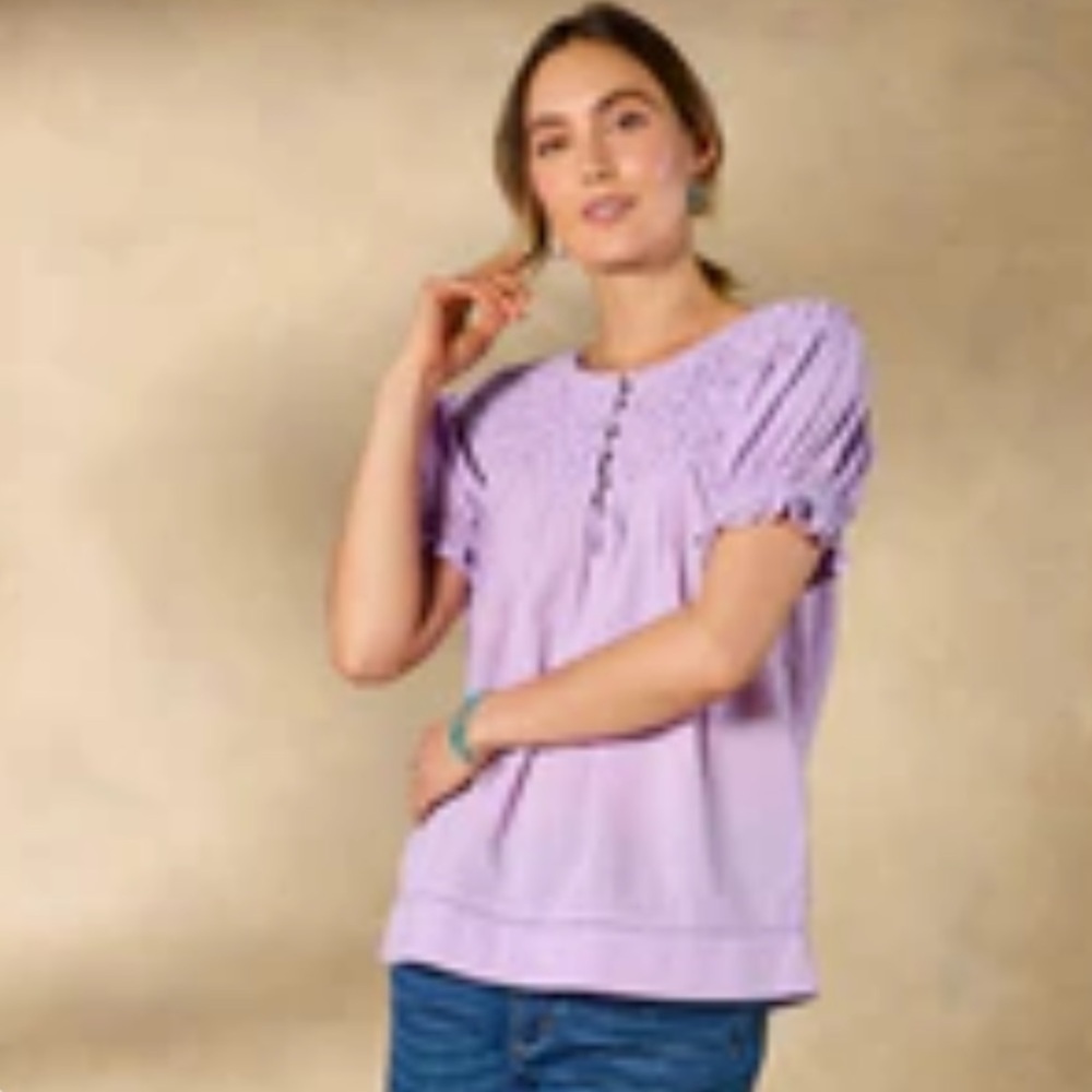 NWT Sundance Lodi Blouse Top Women's PM Sheer Lilac Lavendar Peasant Boho Cotton
